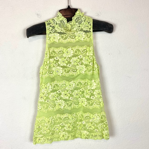 Cache Top Green Lace Beaded Halter - Picture 2 of 6